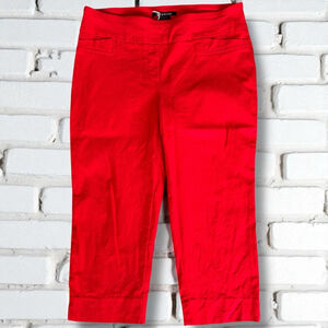 Zac & Rachel Women’s Sz 10 Red Stretchy Cropped Capri Pull On Pants Welt Pockets